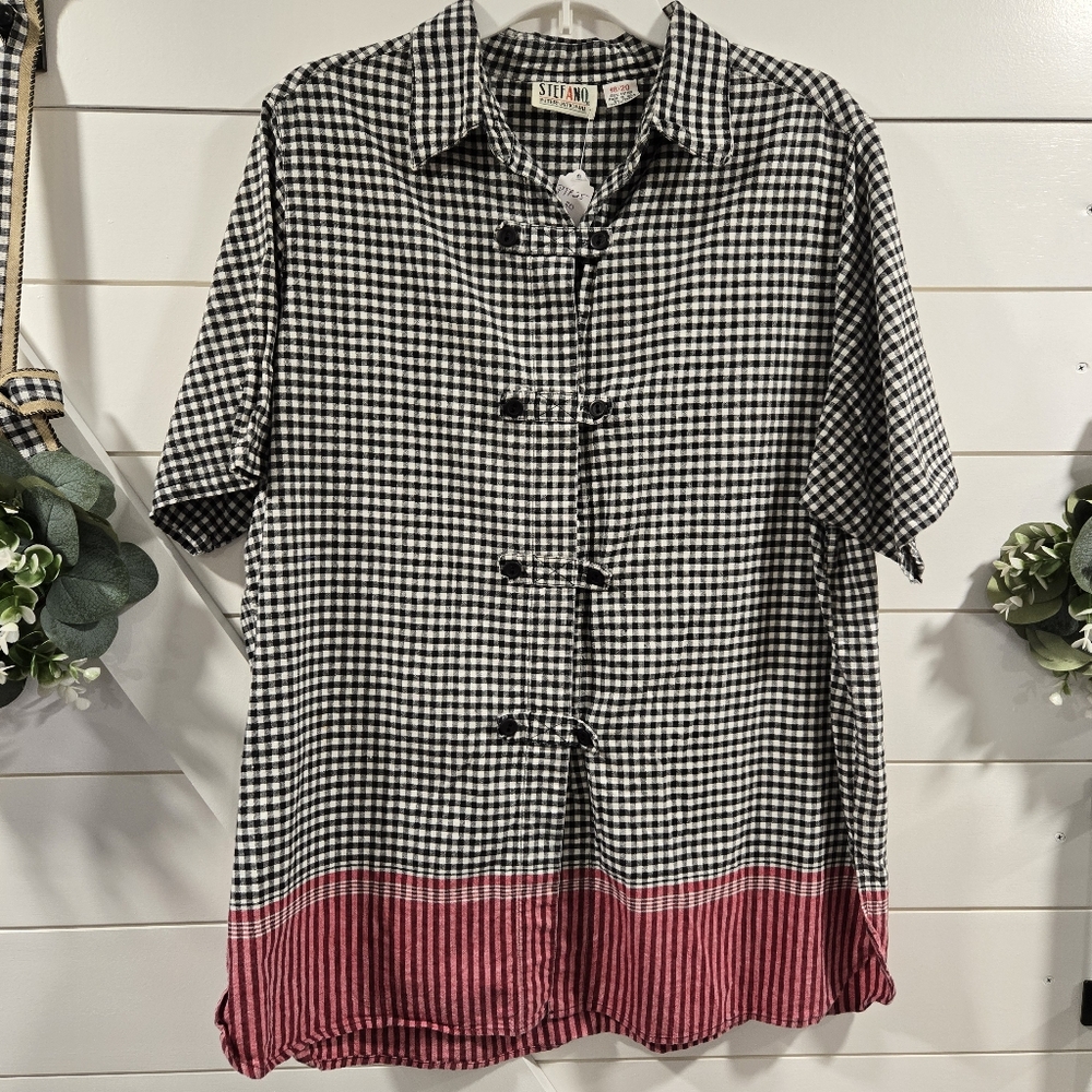 Vintage Stefano International Black and Red Checkered Button Down Shirt